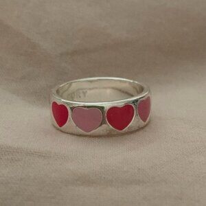 Evry Jewels Silver Tone Chunky Pink Heart Bandring